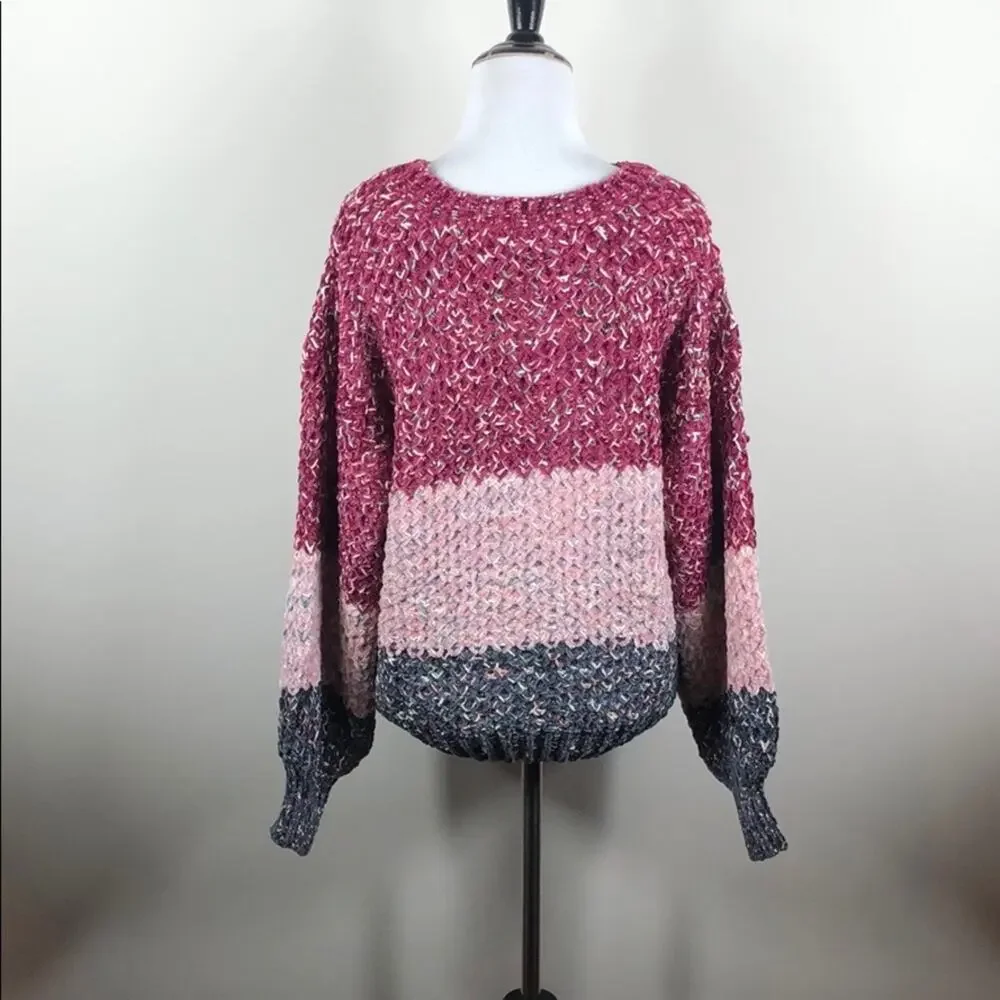 Colorblock Knit Sweater Long Sleeve Soft